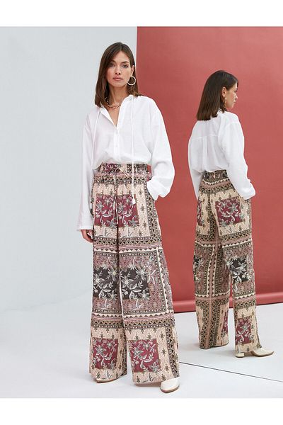 Koton Wide Leg Trousers With Lace Waist Pocket Detail Comfortable Cut