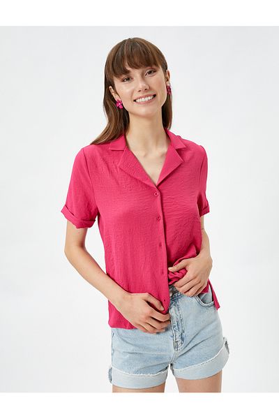 Koton Short Sleeve Shirt Textured Buttoned Pocket Detail