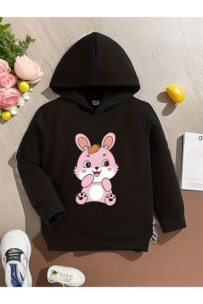 Moda Glo Hanorac cu imprimeu iepure roz unisex pentru copii