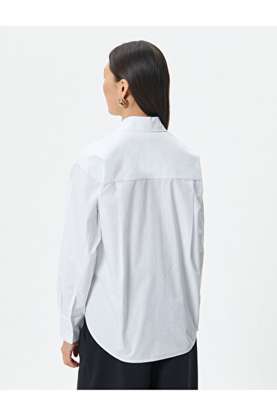 Koton Βασικό πουκάμισο Ποπλίνα με μακρυμάνικο βαμβακερό κουμπι