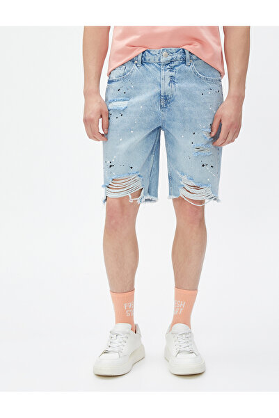 Koton Roztrhané džínové šortky s detailem kapsy a knoflíky