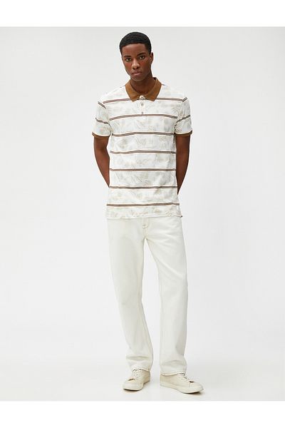 Koton Tričko Polo Neck s knoflíky Slim Fit Leaf Detailed