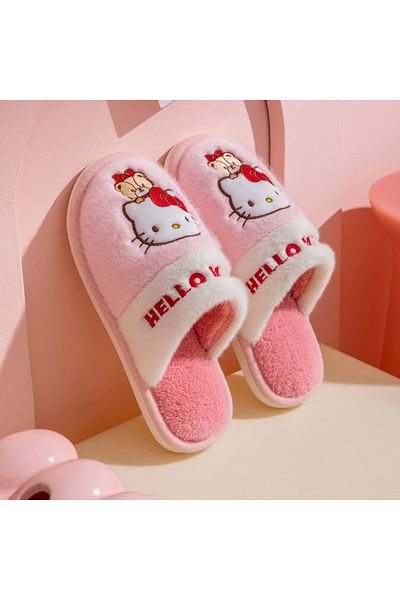 Choice 40-41 Hello Kitty Genuine Sanrio Hello Kitty Plush Slippers Kuromi My Melody Warm Winter Indoor Slip