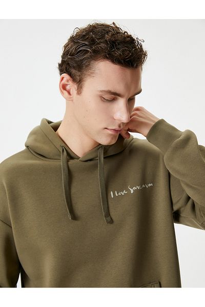 Koton Oversize Hoodie - Ribbon με στάμπα στην πλάτη, σύνθημα, λεπτομέρεια τσέπης καγκουρό
