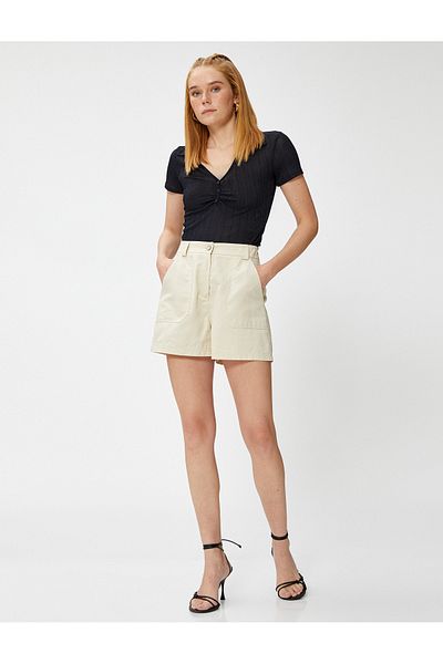 Koton Tricou polo crop cu drapaj în dungi