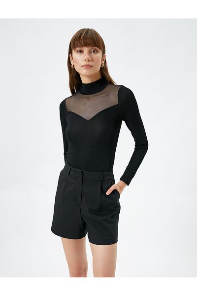 Koton Tricou cu mânecă lungă, cu guler înalt cu nervuri