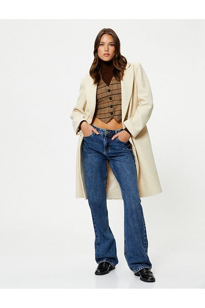 Koton Long Cuff Coat Buttoned Double Breasted Pocket Detailed