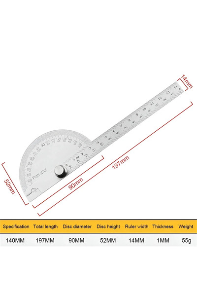 Choice منقلة معدنية عالية الدقة لقياس الزوايا بزاوية 180 درجة، طولها 14 سم، مصنوعة من الفولاذ المقاوم للصدأ، جهاز قياس دوار