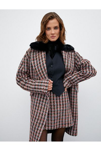 Koton Melis Ağazat X - Palton din tweed de blană artificială