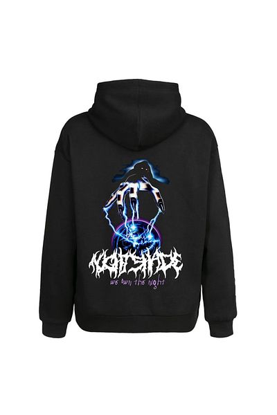 Moda Glo Hanorac negru unisex cu buzunar cangur cu imprimeu