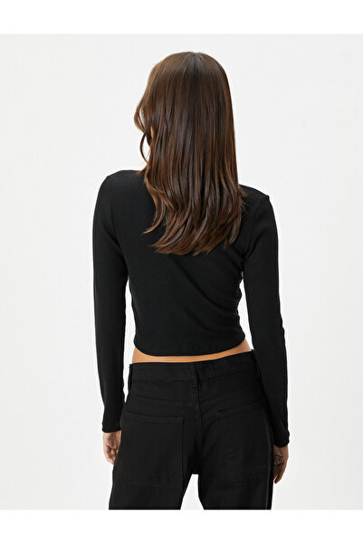 Koton Tričko Slim Fit Crop s dlouhým rukávem - poloviční rolák, stahovací šňůrka