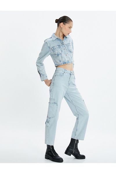 Koton Cargo Jeans Straight Jeans Short Straight Leg High Waist - Eve Jean