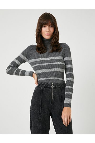 Koton Knitwear Turtleneck Sweater Slim Fit Cashmere Textured