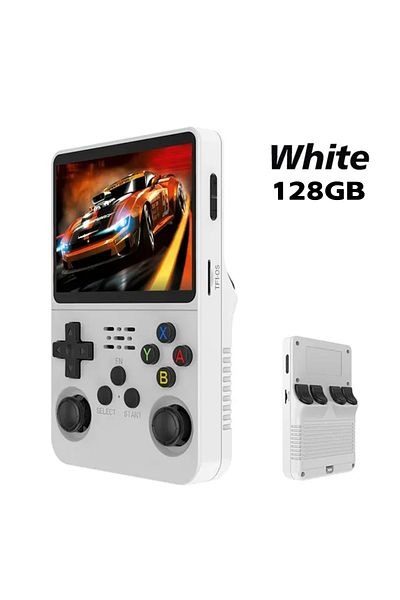 yydzkj 128GB White R36S Retro Handheld Video Game Console Linux System 3.5-inch IPS Screen Mini Portable Ha