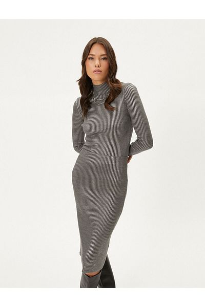 Koton Strickpullover mit halbem Rollkragen, Metallic-Gold, reguläre Passform, Kaschmir-Struktur