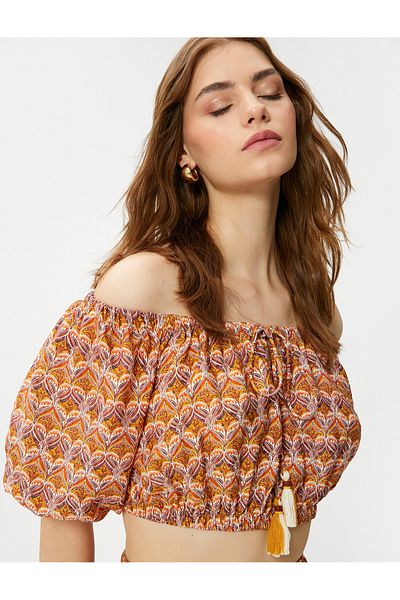 Koton Crop halenka Etnický potištěný elastický detail