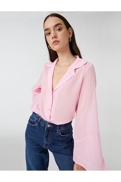 Koton Chiffon Shirt Classic Collar Long Sleeve