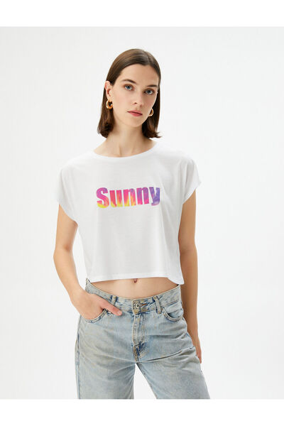 Koton Μπλουζάκι Crop Crop με κοντό μανίκι με λαιμόκοψη