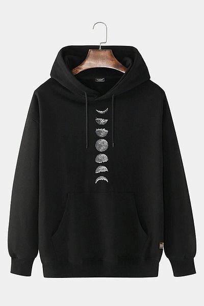 Moda Glo Unisex Μαύρο Μαύρο Φεγγάρι με κουκούλα καγκουρό με κουκούλα με κουκούλα