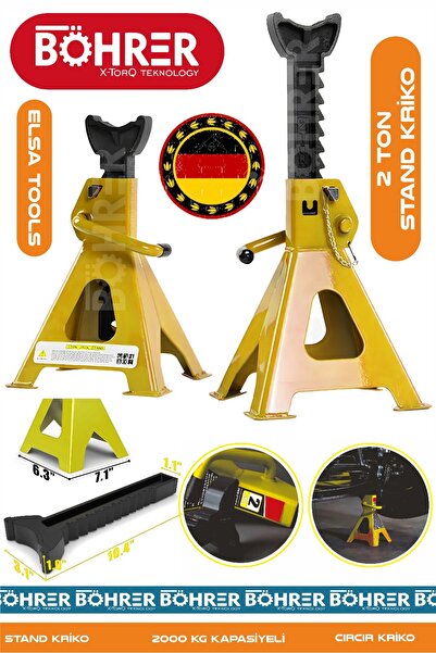 BÖHRER Alman Böhrer Sarı 2 Ton Oto Araç Araba Kaldırma Sabit Tutma Kriko Stan...