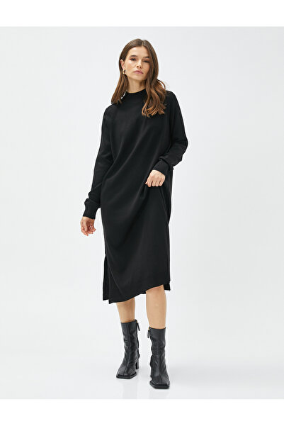 Koton Midi Triko Elbise Dik Yaka Uzun Kollu