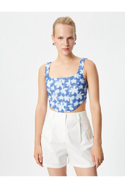 Koton Korse Büstiyer Crop Askılı Çiçekli Kare Yaka