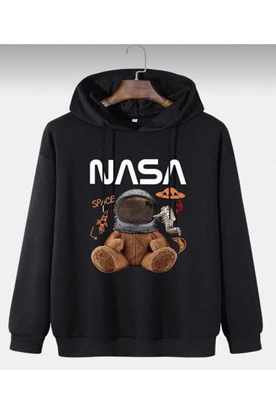 Moda Glo Унисекс черен суичър с щампа на плюшено мече