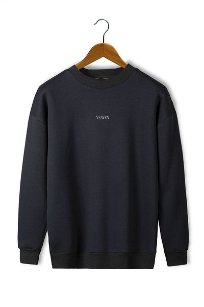 Moda Glo Φούτερ Unisex Μαύρο Veaven με στάμπα μεγάλου μεγέθους με δύο κλωστές με λαιμόκοψη
