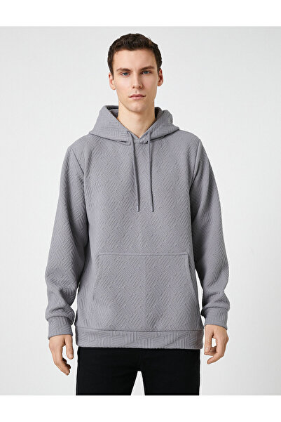 Koton Textured Hooded Sweatshirt with Pocket Detail