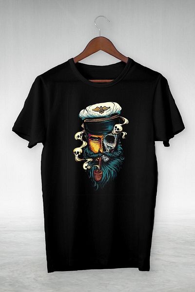 Moda Glo Tricou negru unisex cu ilustrație Sailor Captain - Design Vip