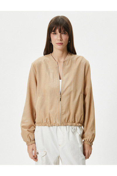 Koton Колежанска бомбър яке с джобове с цип и изправен яка Вискоза