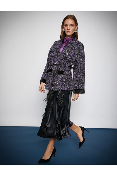 Koton Melis Ağazat X - Satin Midi Skirt, Embroidered