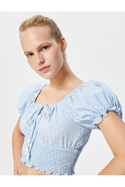 Koton Μπλούζα με μπαλόνι μανίκι Crop Poplin