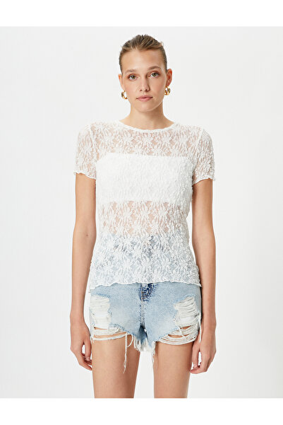 Koton Krajkové tričko s krátkým rukávem