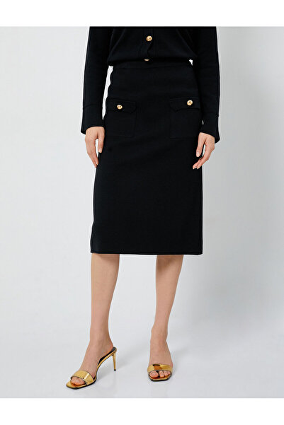 Koton Μίντι πλεκτό φούστα με τσέπη με κουμπιά κανονική μέση