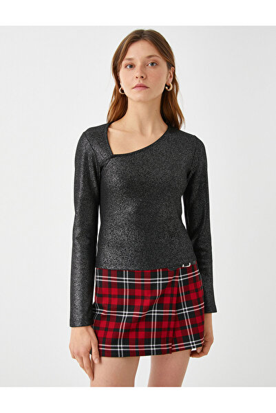 Koton Μπλουζάκι με ασύμμετρο γιακά Glitter