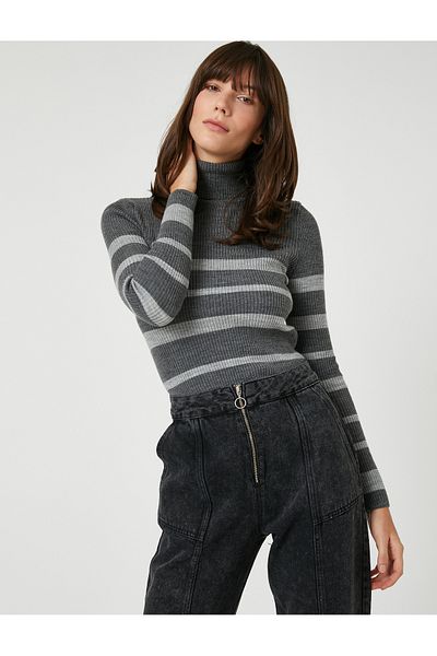 Koton Knitwear Turtleneck Sweater Slim Fit Cashmere Textured