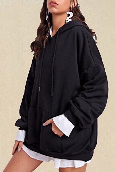 kahire Blackjackwear Hanorac oversize cu glugă, negru simplu, bumbac