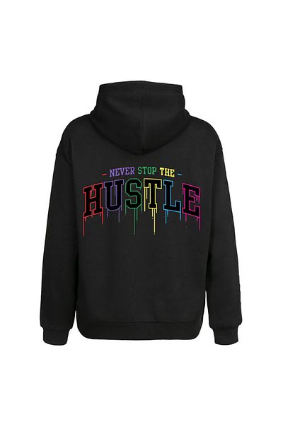Moda Glo Unisex Μαύρο Φούτερ με στάμπα καγκουρό - με τσέπες, 3 κλωστές