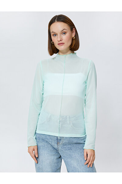 Koton Διαφανές μπλουζάκι με ψηλό γιακά μακρυμάνικο