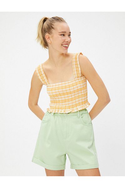Koton Shorts mit hoher Taille, elastische Taille, Faltendetail, Baumwolle