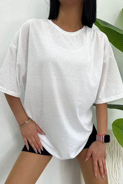Moda Glo Unisex Μπλουζάκι από Βαμβάκι με Στρογγυλή Λαιμόκοψη Boyfriend Πλεχτό Oversize