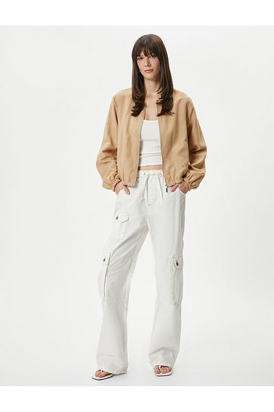 Koton Bomber Jacket με φερμουάρ με ψηλό γιακά βισκόζη