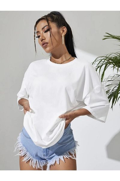 Moda Glo Unisex White Crew Neck Cotton Oversize Boyfriend T-shirt