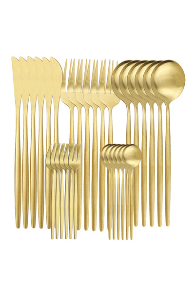 Choice Gold 30-Piece Matte Stainless Steel Tableware Knife, Fork and Spoon