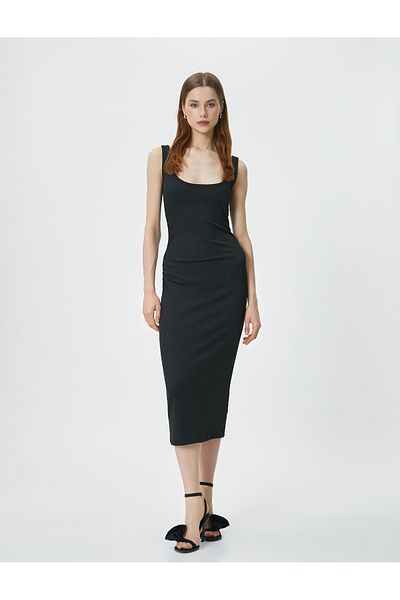 Koton Μίντι Φόρεμα με τιράντες U-Neck με ραβδώσεις Bodycon