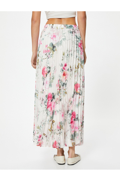 Koton High Waist Long Floral Pleated Skirt - Lined