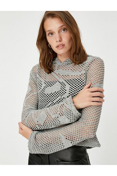 Koton Kapuzenpullover, durchbrochen gestrickt, langärmlig