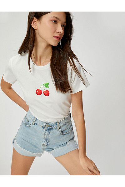 Koton Crew Neck Printed Cotton Short Sleeve T-Shirt