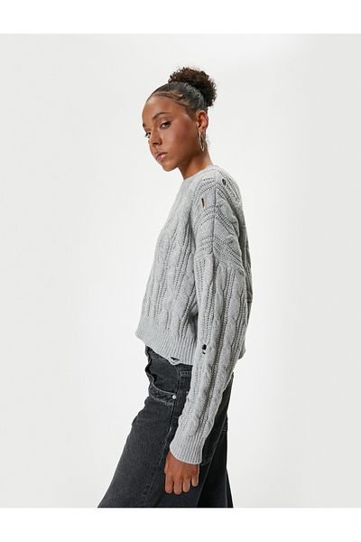 Koton Frayed Knitted Textured Oversize Knitwear Sweater